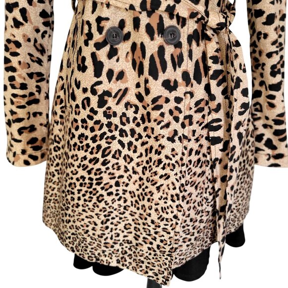 Ambition Leopard Print Trench Coat Belted Double Breasted Women's -L - Picture 8 of 10